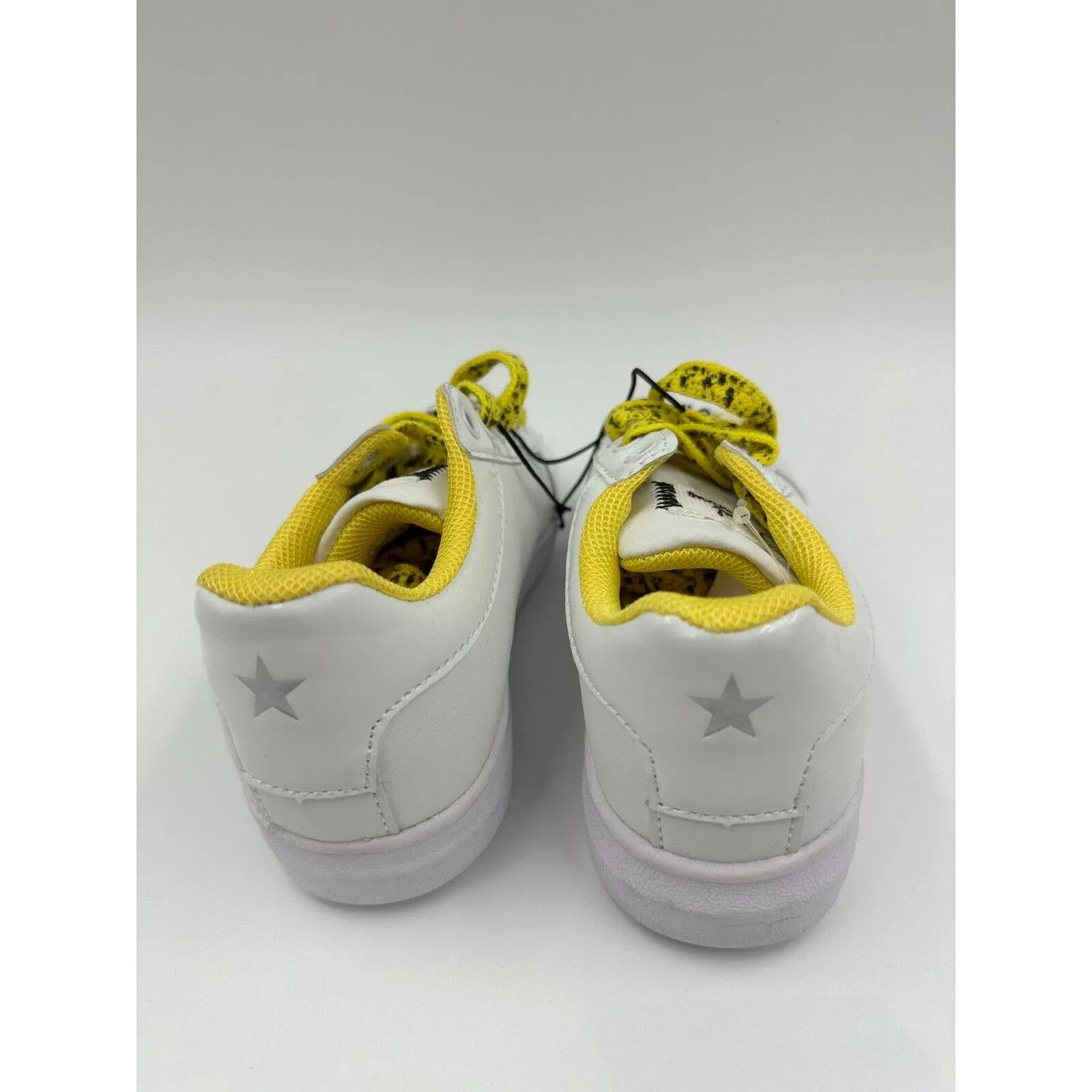 Small Kid Size 11 White Leather Fashion Sneakers with Yellow Trim