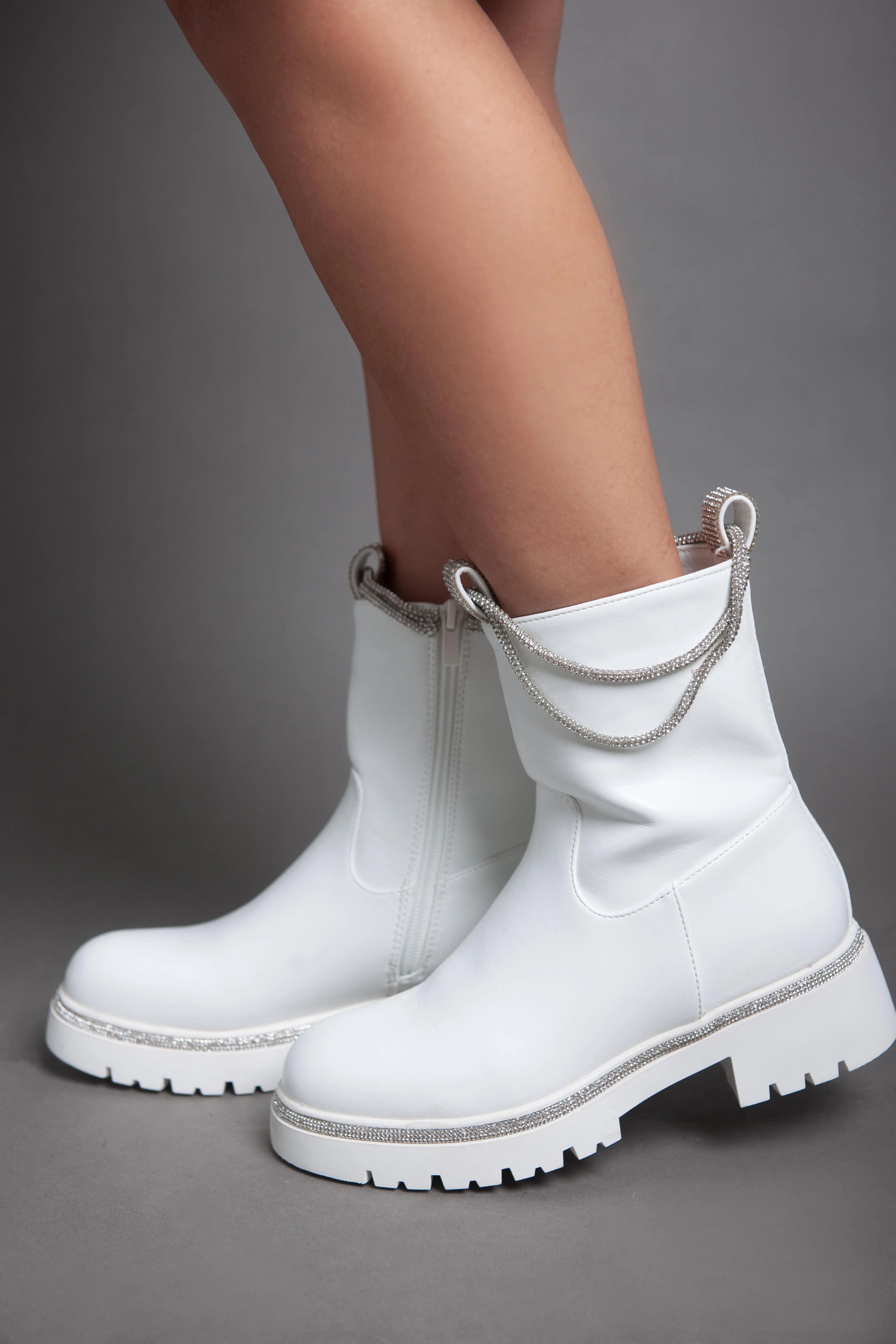 Sparkle Chains Half Boot - White