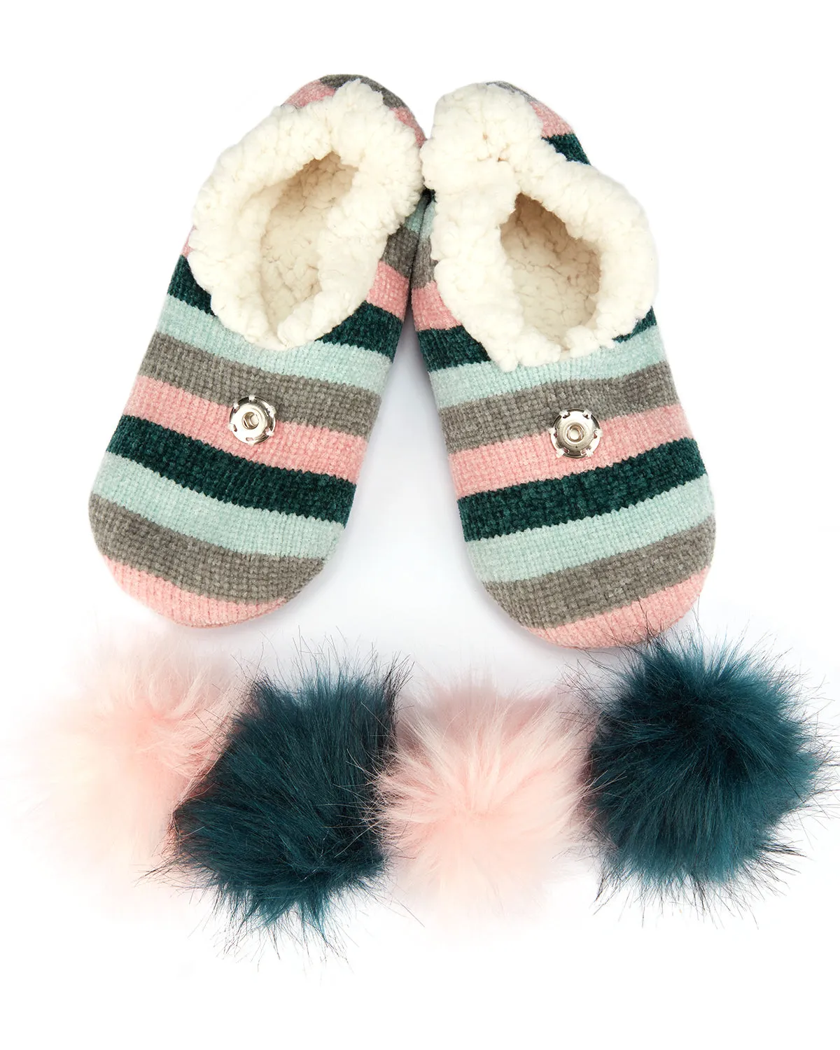 Stripe Chenille Interchangeable Pom Pom Slippers