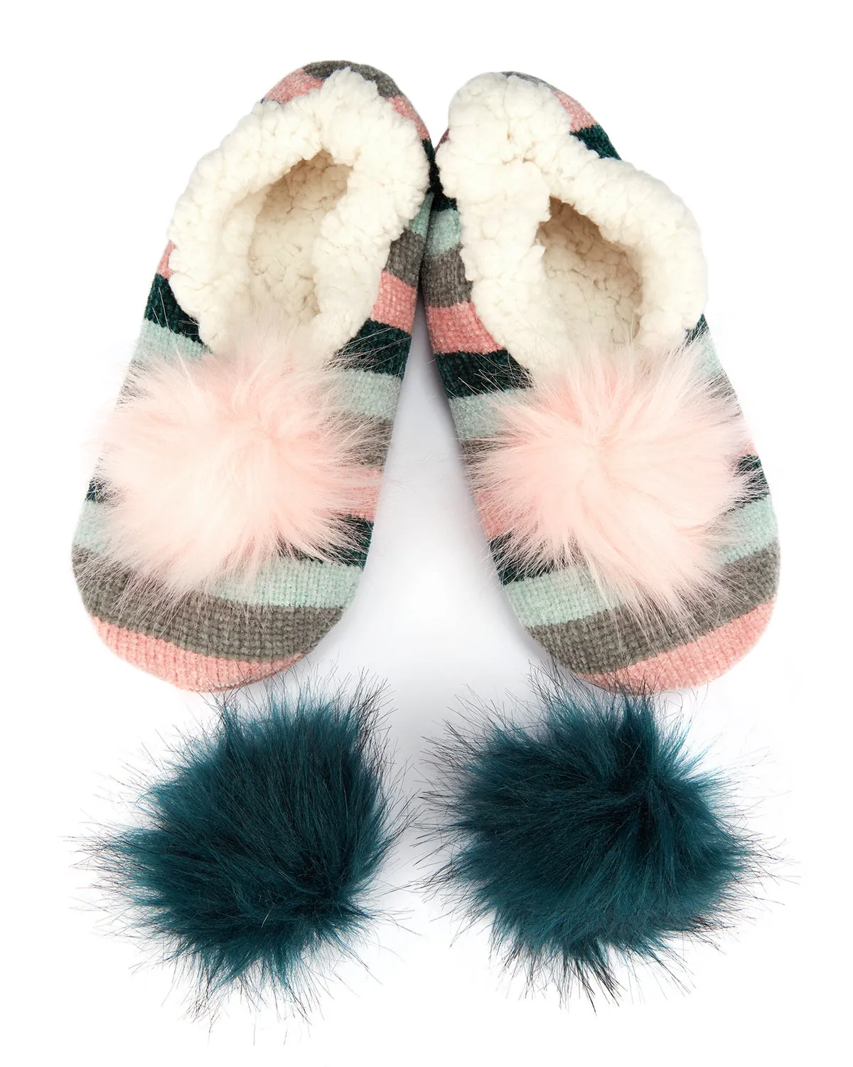 Stripe Chenille Interchangeable Pom Pom Slippers