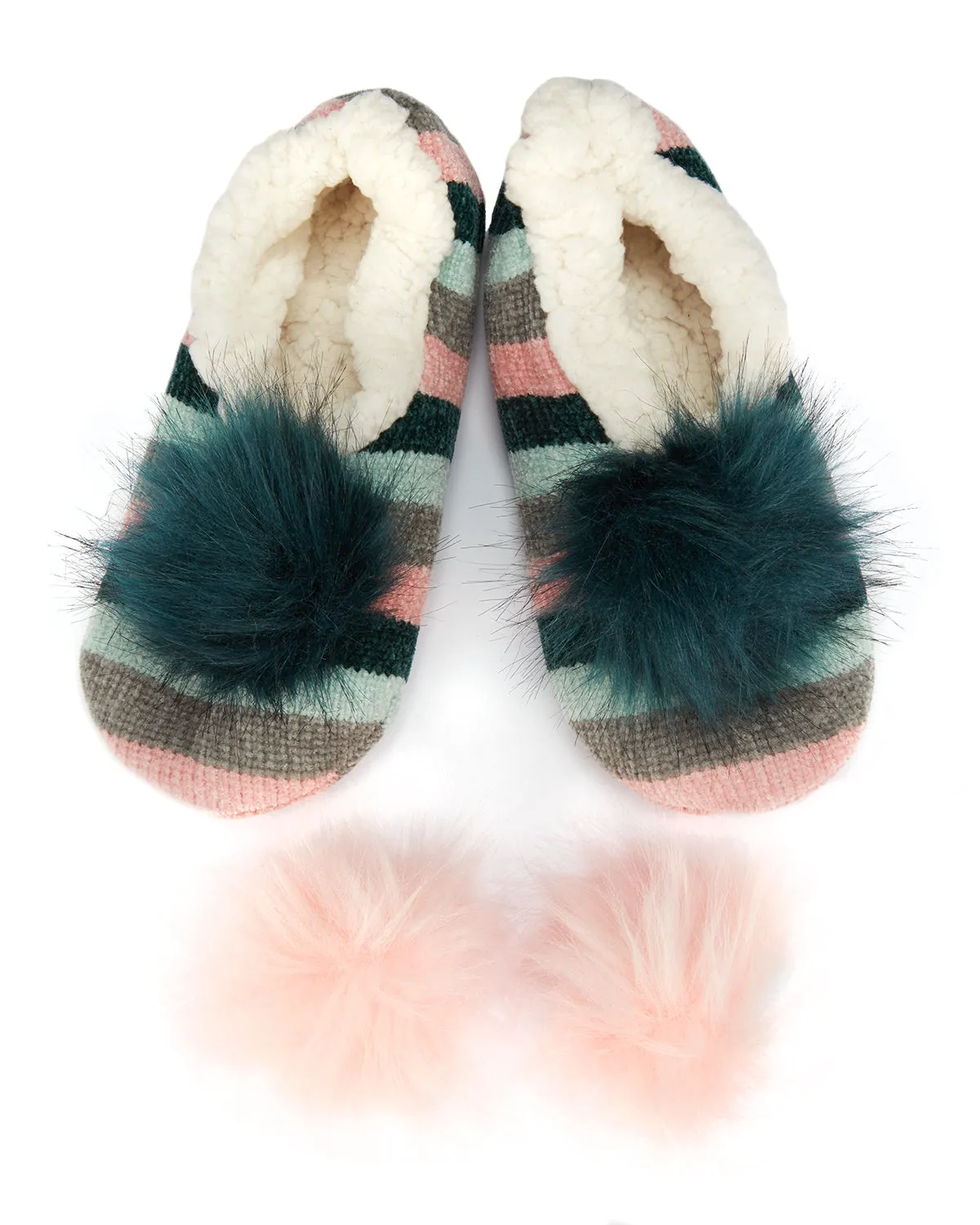 Stripe Chenille Interchangeable Pom Pom Slippers