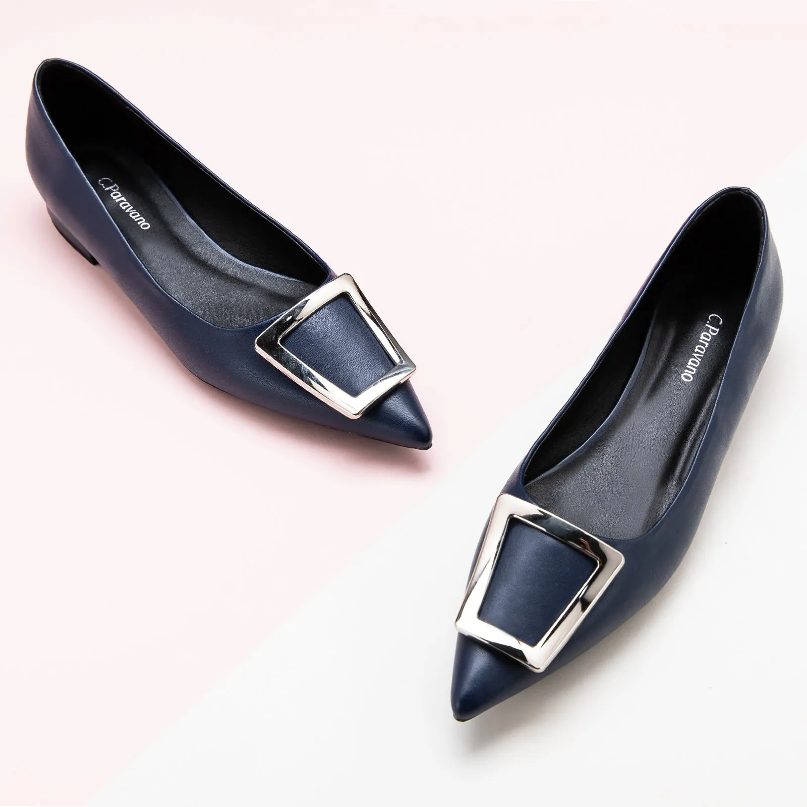 Trapezoidal Buckle Flats (Aida) Navy