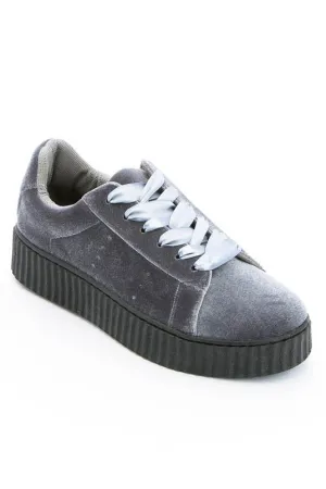 Velvet Platform Sneakers - Grey