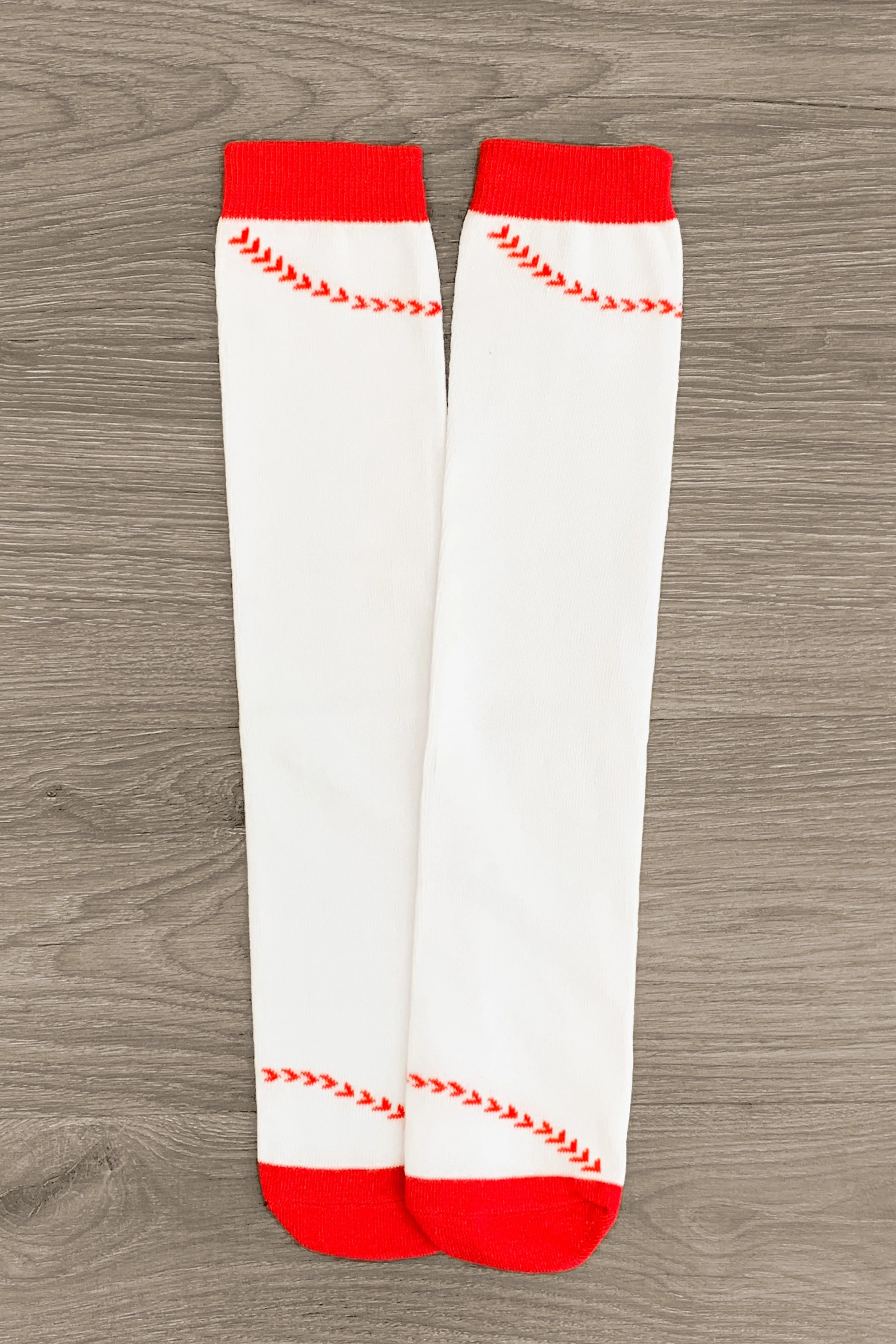 White & Red Baseball Laces Socks