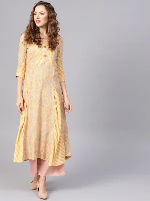 Women Beige & Yellow A-Line Kurta