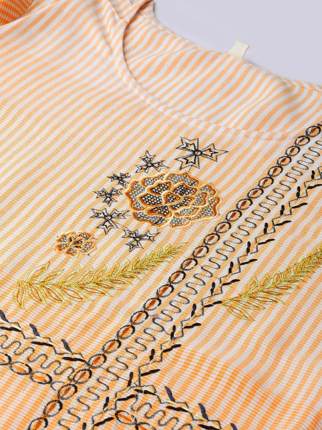 Women Orange & White Straight Kurta