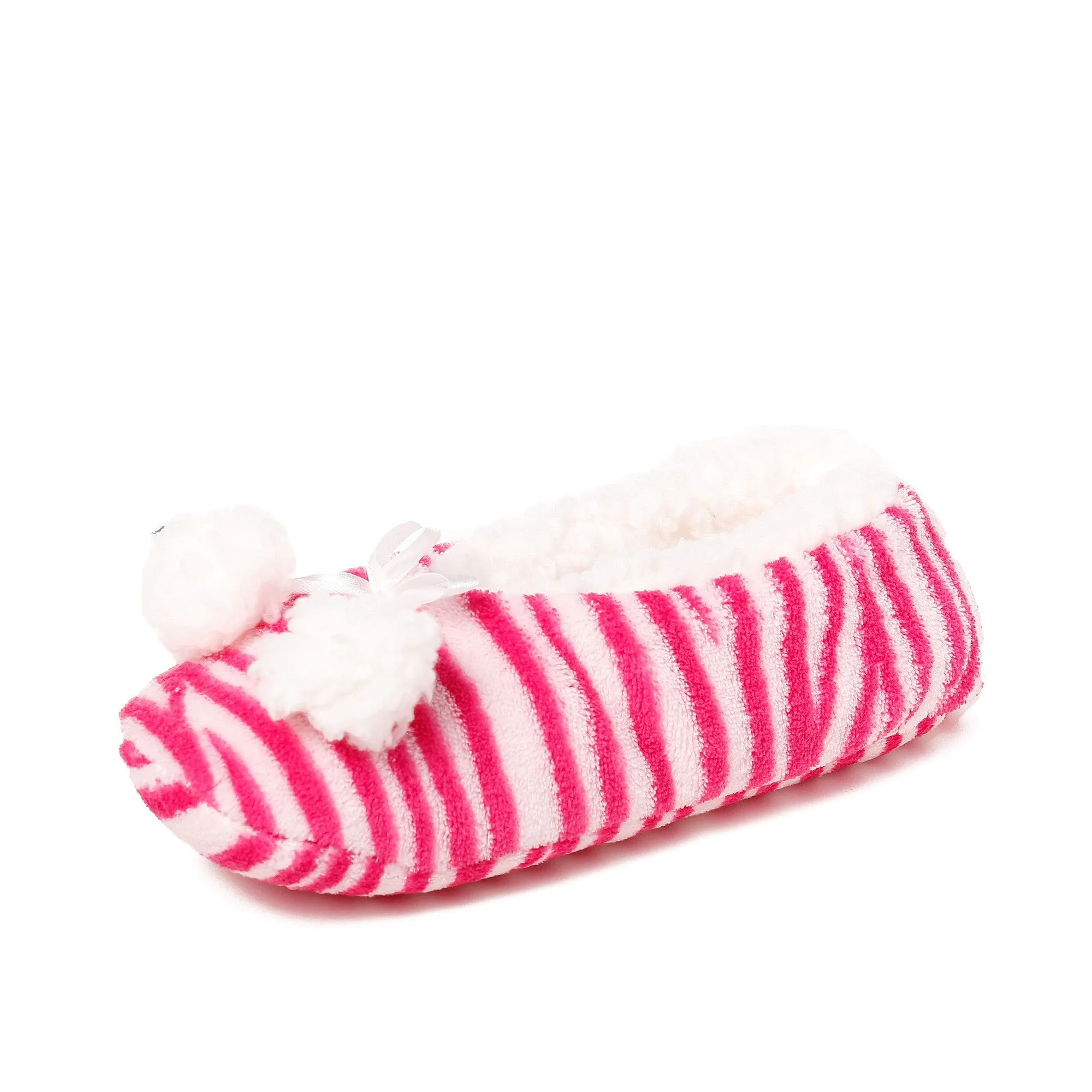 Women's Plush Coral Fleece Ballet Slipper with Pom Detail