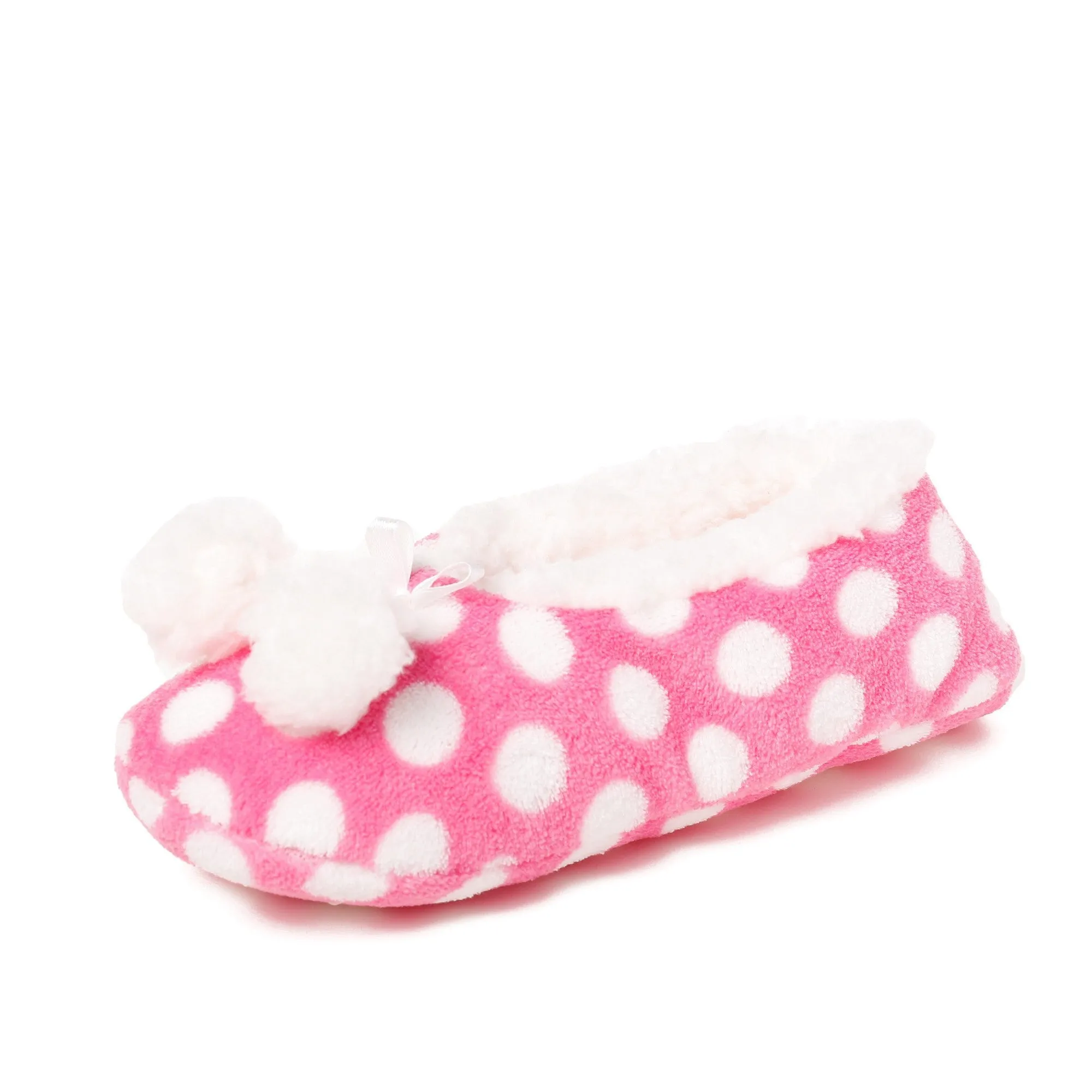 Women's Plush Coral Fleece Ballet Slipper with Pom Detail