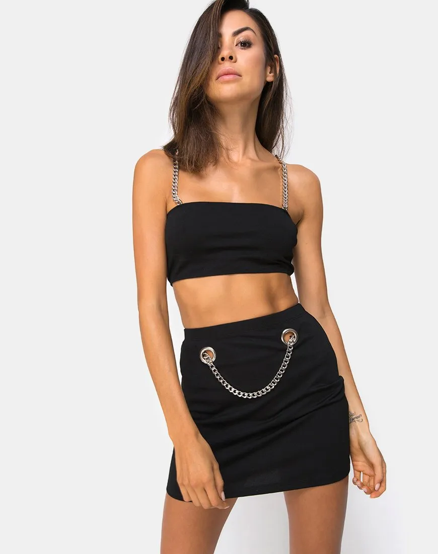 Zenda Bodycon Skirt in Black with SIlver Chain